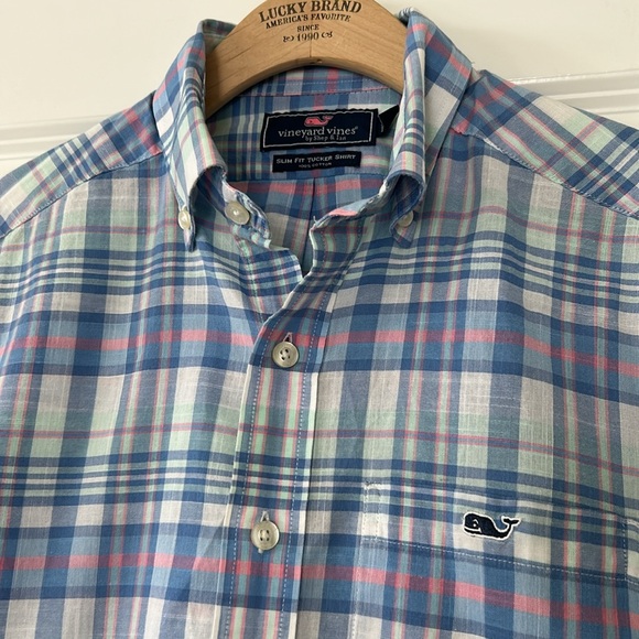 Vineyard Vines Slim Fit Tucker Plaid Shirt w Logo & Pocket, Cotton, Size XS - Picture 1 of 10